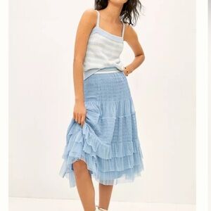 Anthropologie Sky Blue Tulle Midi Skirt